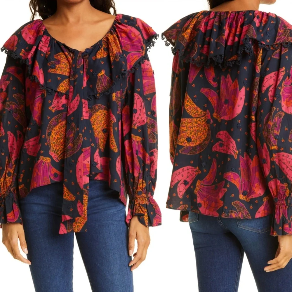 Farm Rio Patchwork Bananas Blouse Size Small New with tags